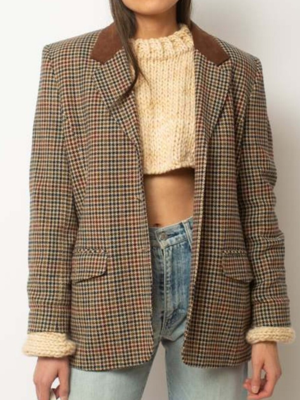 Rafael Wool One-Button Plaid Blazer Size 16